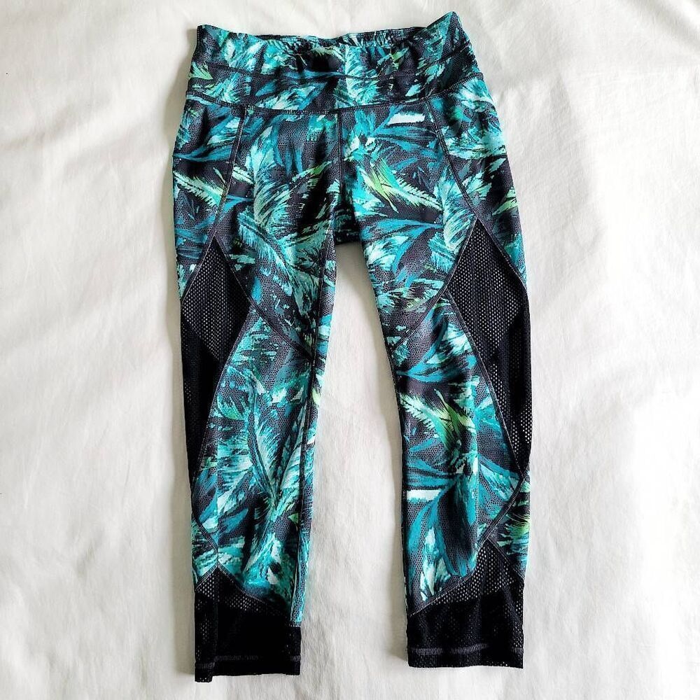 Athleta Cropped Leggings Womens Medium Multicolor Floral Elastic Waist Stretch